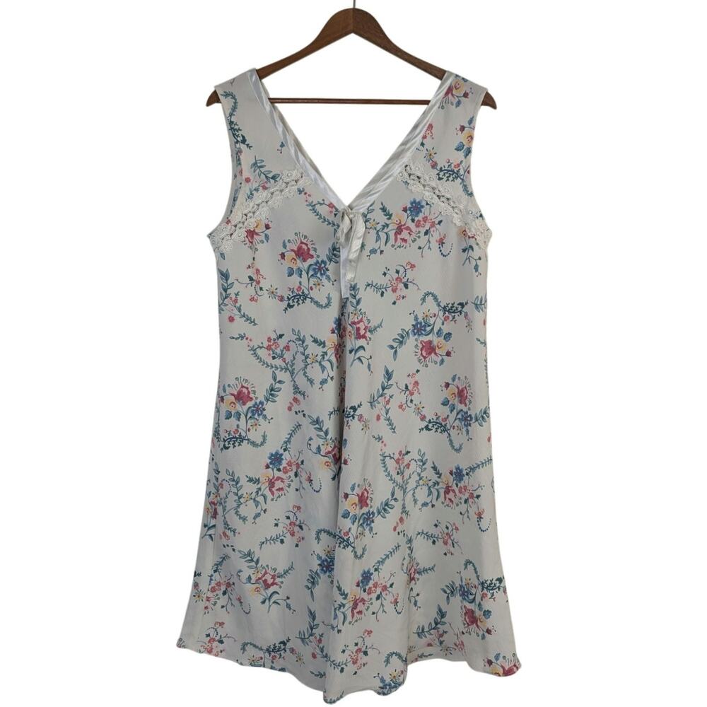 Vtg Floral Nightgown Dress Large Multicolor Lace Feminine Granny BG Intimates